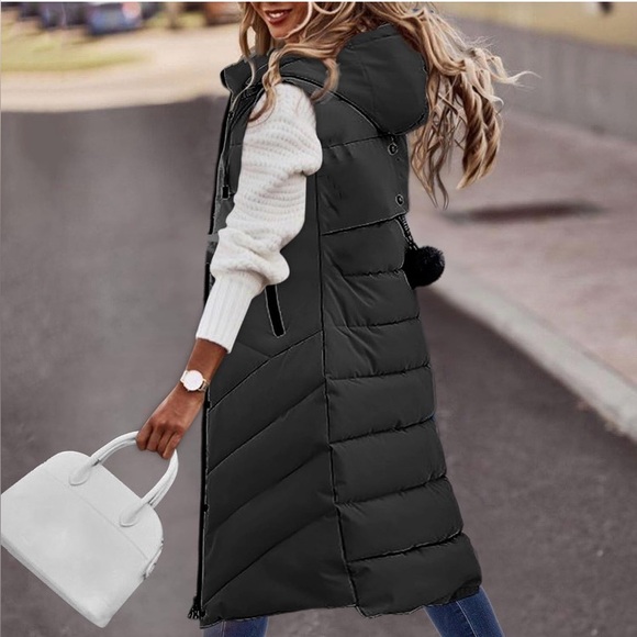 Long, black Puffer Vest - Picture 4 of 11